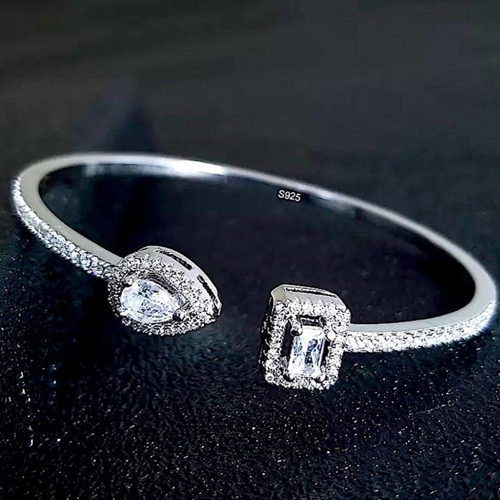 Snake Pear Sterling Silver Zircon Adjustable Bangle